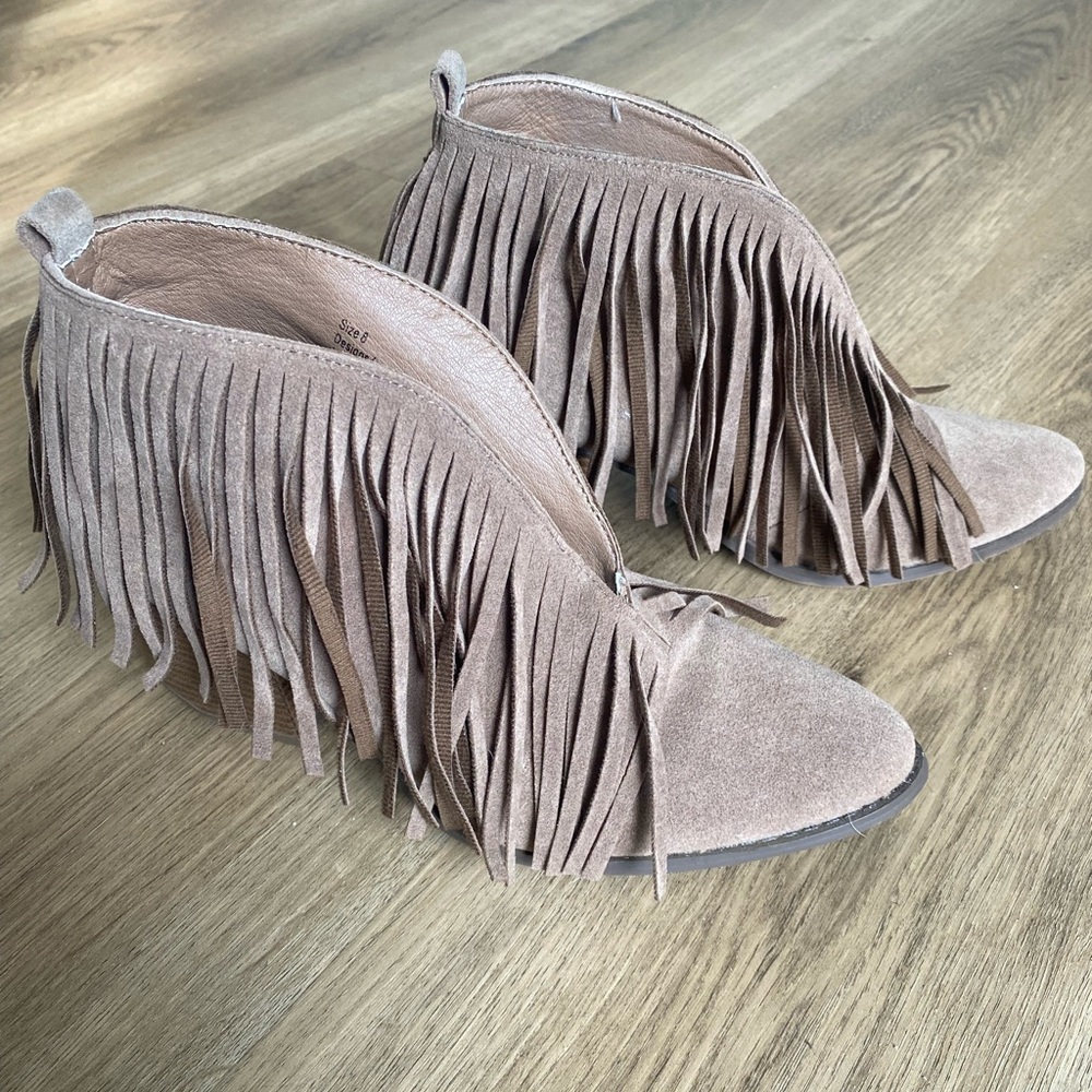 Beast Fashion Fringe Booties Boho‎ Low Heel Ankle Cowgirl Slip On Womens 8